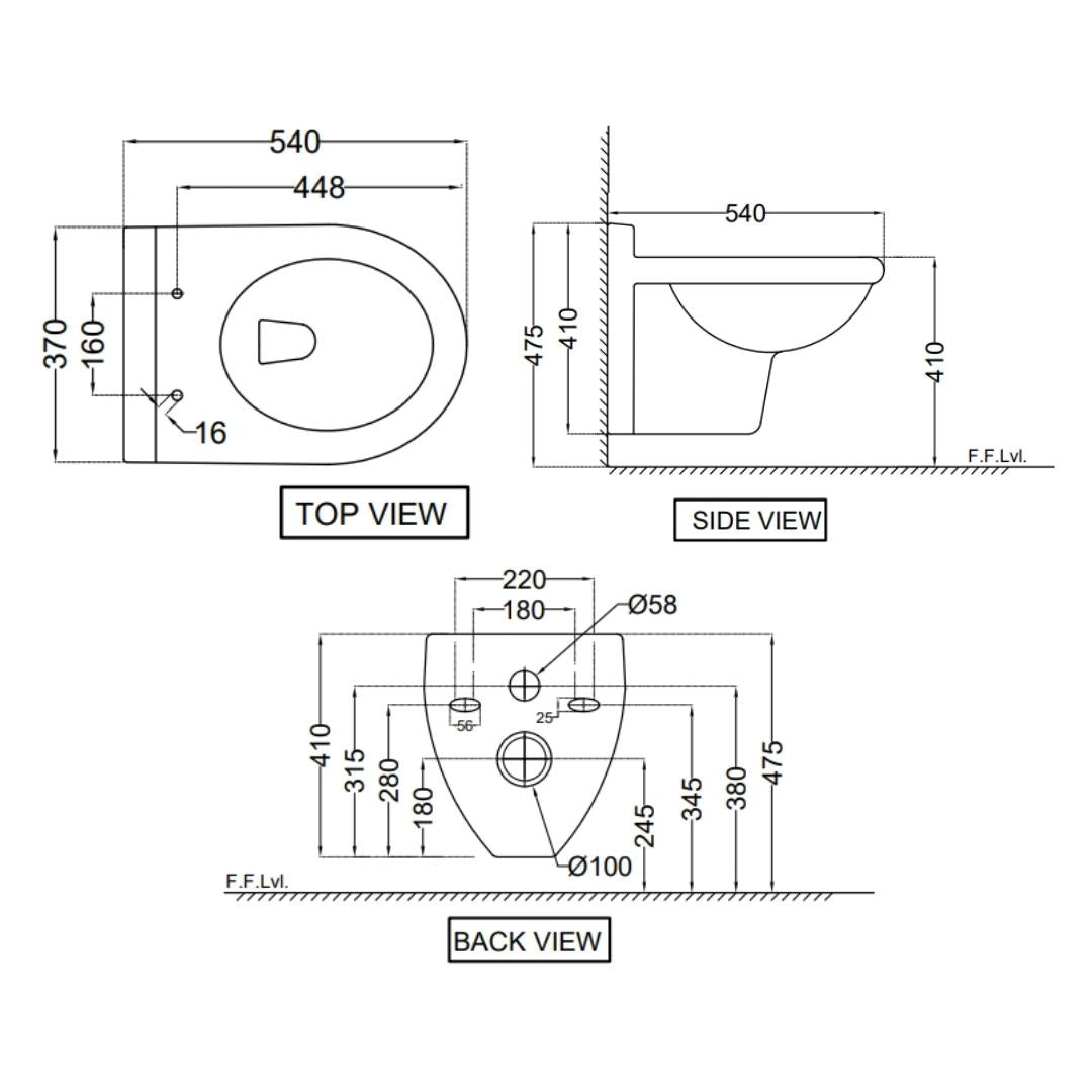 Jaquar Wall Mounted White Closet WC Continental CNS-WHT-959SPP with P-Trap