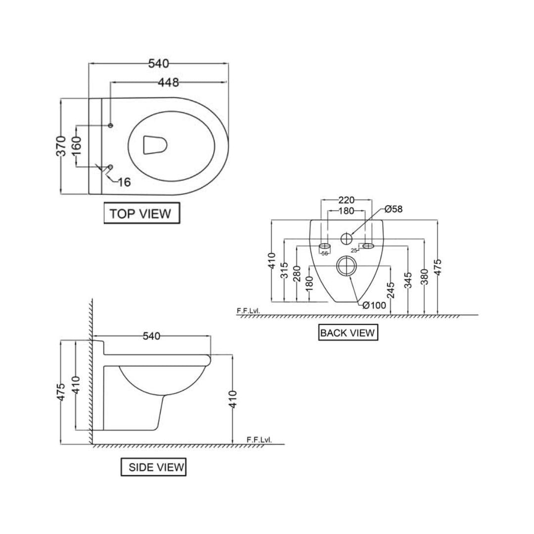 Jaquar Wall Mounted White Closet WC Continental CNS-WHT-959UF with P-Trap