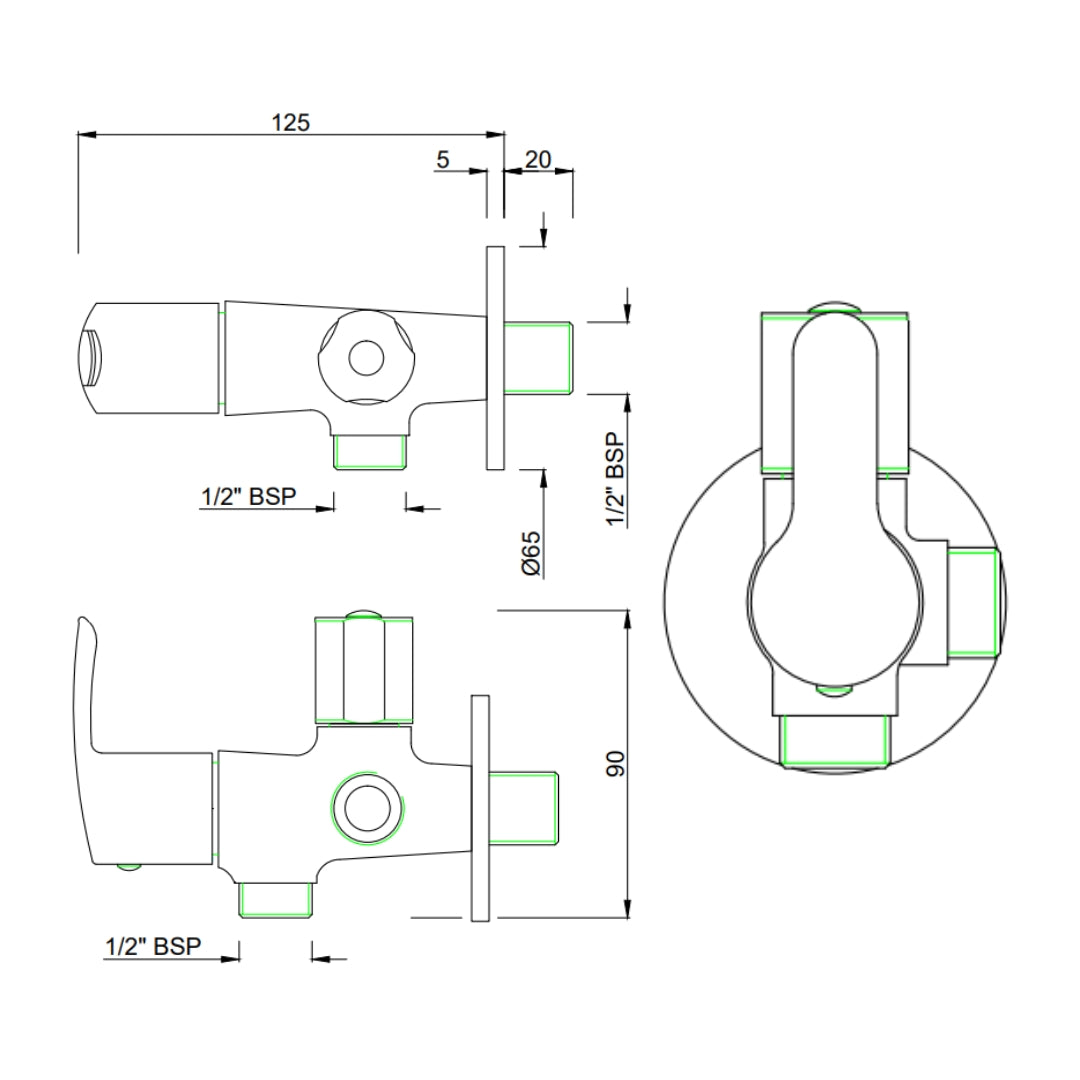 Essco Basin Area 2 Way Angle Valve Cosmo COS-CHR-103067 - Chrome