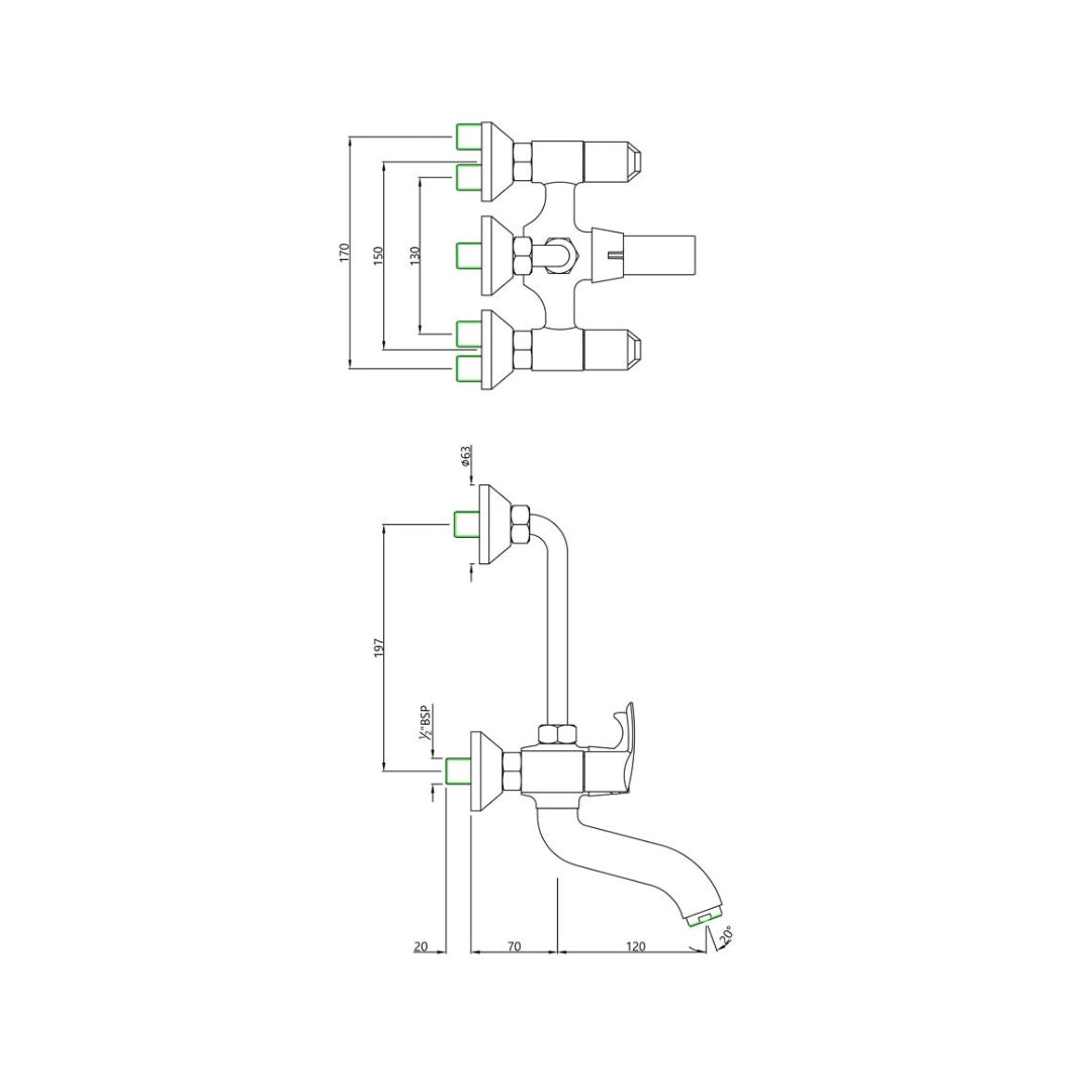 Essco 2 Way Wall Mixer Cosmo COS-CHR-103273 - Chrome Finish