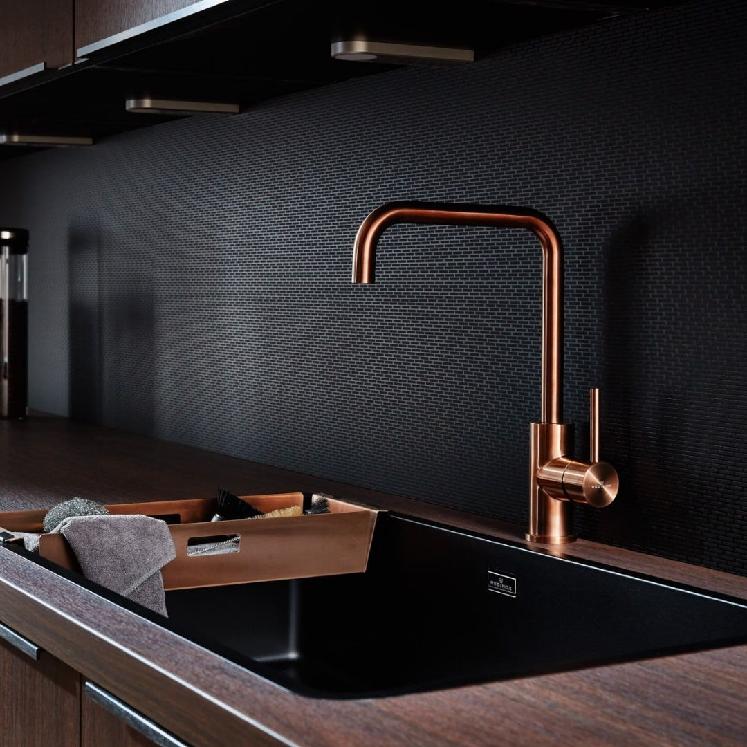 Reginox Table Mounted Regular Kitchen Sink Mixer PVD CRYSTAL with Extractable Hand Shower Spout in Copper Finish