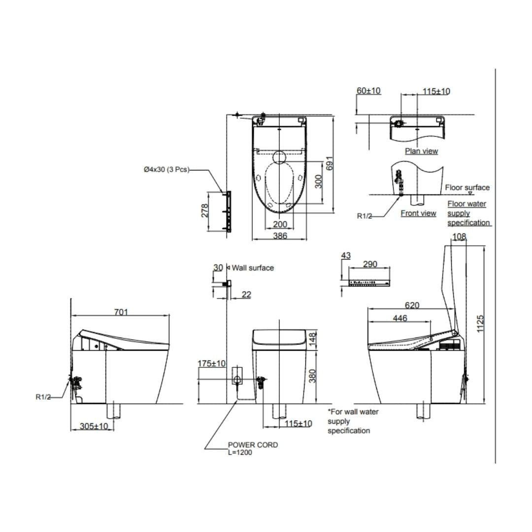 Toto Floor Mounted White Closet WC Neorest RH (S-Trap) CS989VT#NW1 with S-Trap