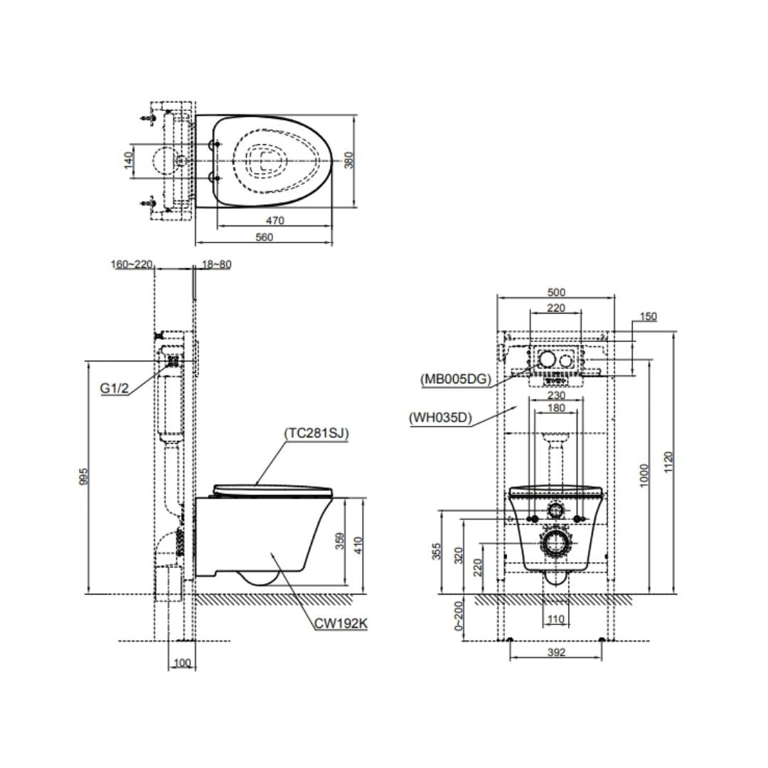 Toto Wall Hung White Closet WC Willow Wall Hung Toilet CW192K#XWH with P-Trap