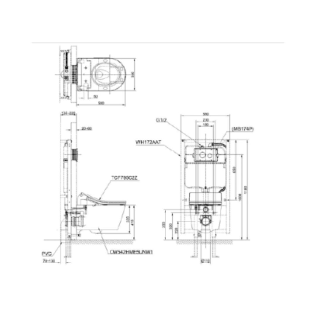 Toto Wall Hung White Closet WC Wall Hung Toilet CW542EMUNW1+TCF795C2Z#NW1 with P-Trap