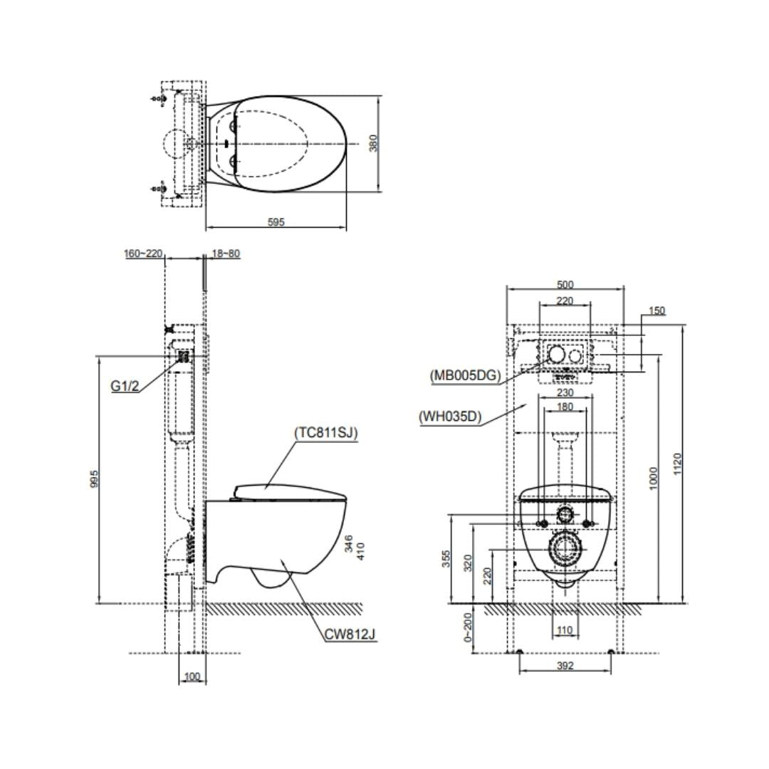 Toto Wall Hung White Closet WC Lp Wall Hung Toilet CW812JWS#W with P-Trap