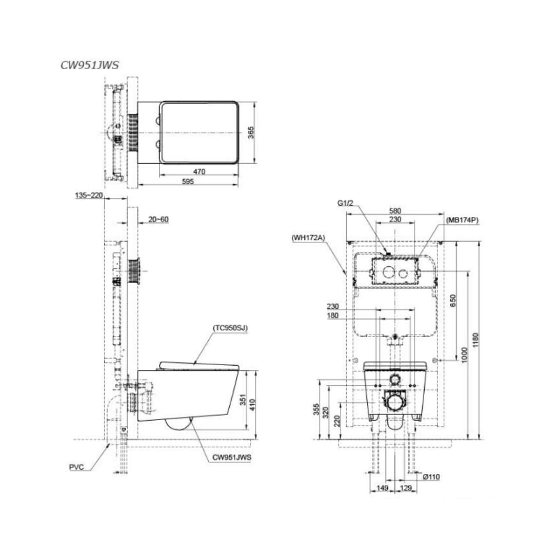 Toto Wall Hung White Closet WC Toja CW951JWS#W with P-Trap