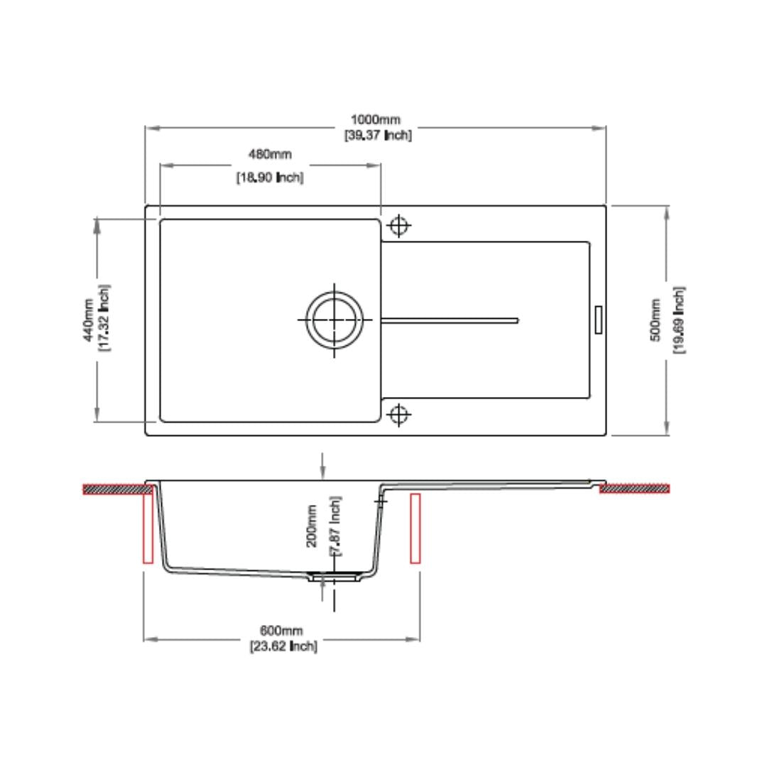 Carysil Quartz Sink Enigma ENIGMA D 100 L ( 40 x 20 inches ) - Nera