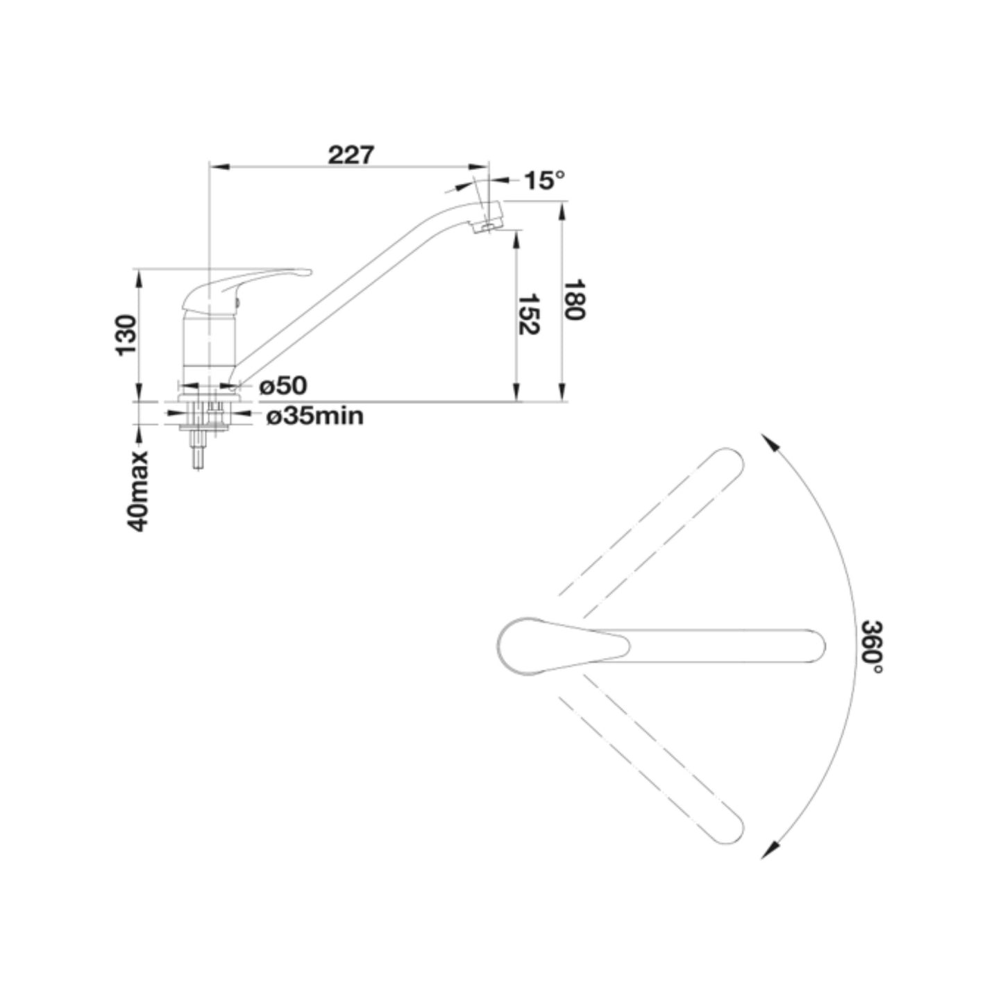 Hafele Table Mounted Regular Kitchen Sink Mixer Blanco DARAS with Swinging Spout in Chrome Finish