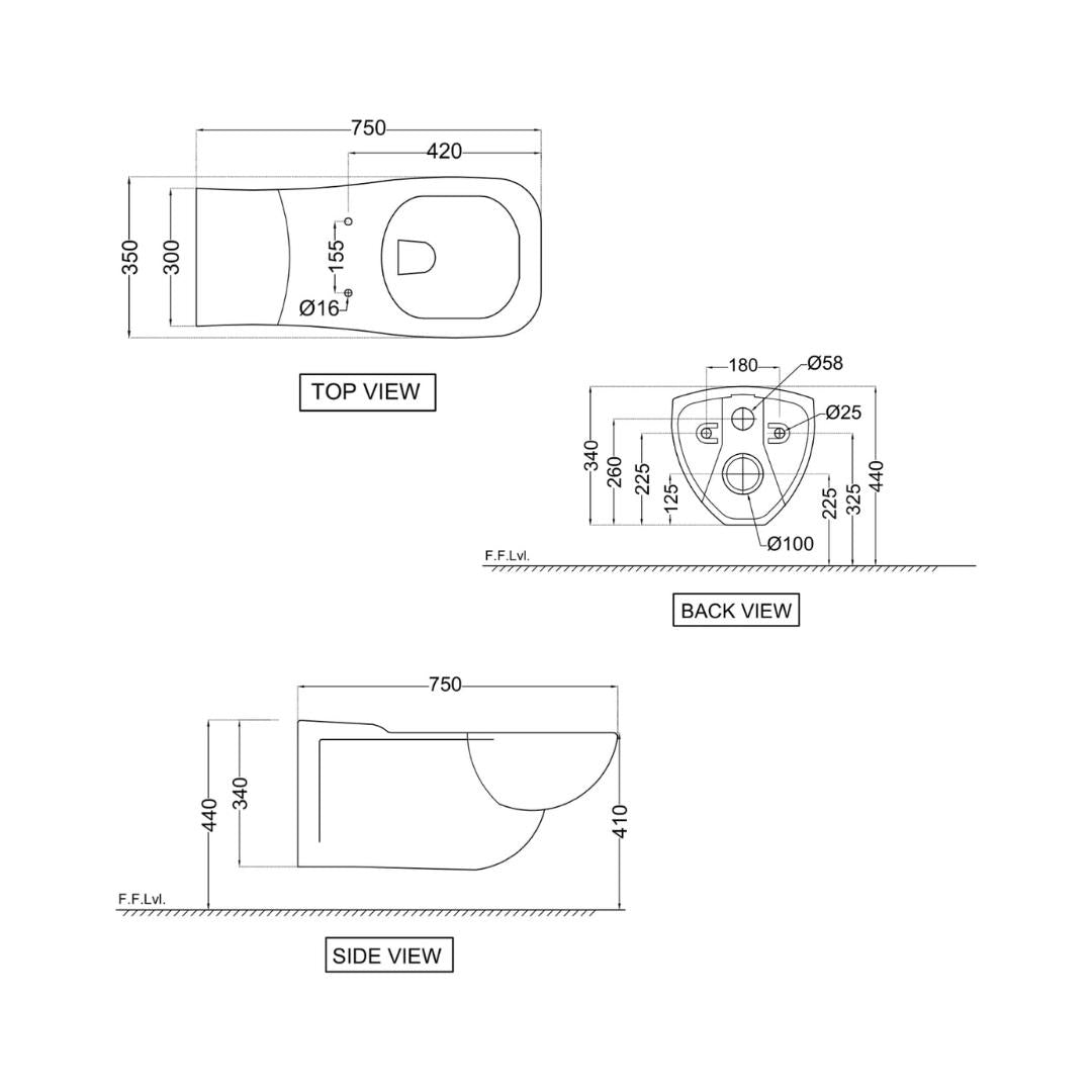 Jaquar Wall Mounted White Closet WC Disabled DIS-WHT-93951UF with P-Trap