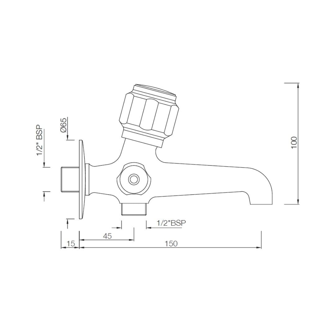 Essco WC Area 2 Way Bib Tap Delux DLX-CHR-512AKN - Chrome