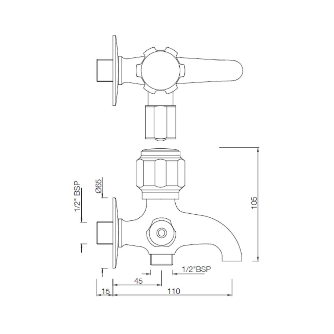 Essco WC Area 2 Way Bib Tap Delux DLX-CHR-512ANKN - Chrome