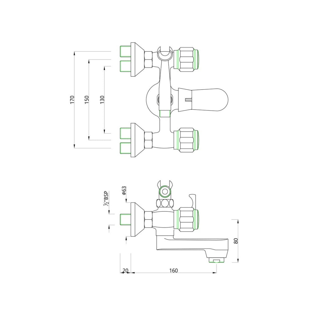 Essco 2 Way Wall Mixer Delux DLX-CHR-517KN - Chrome Finish