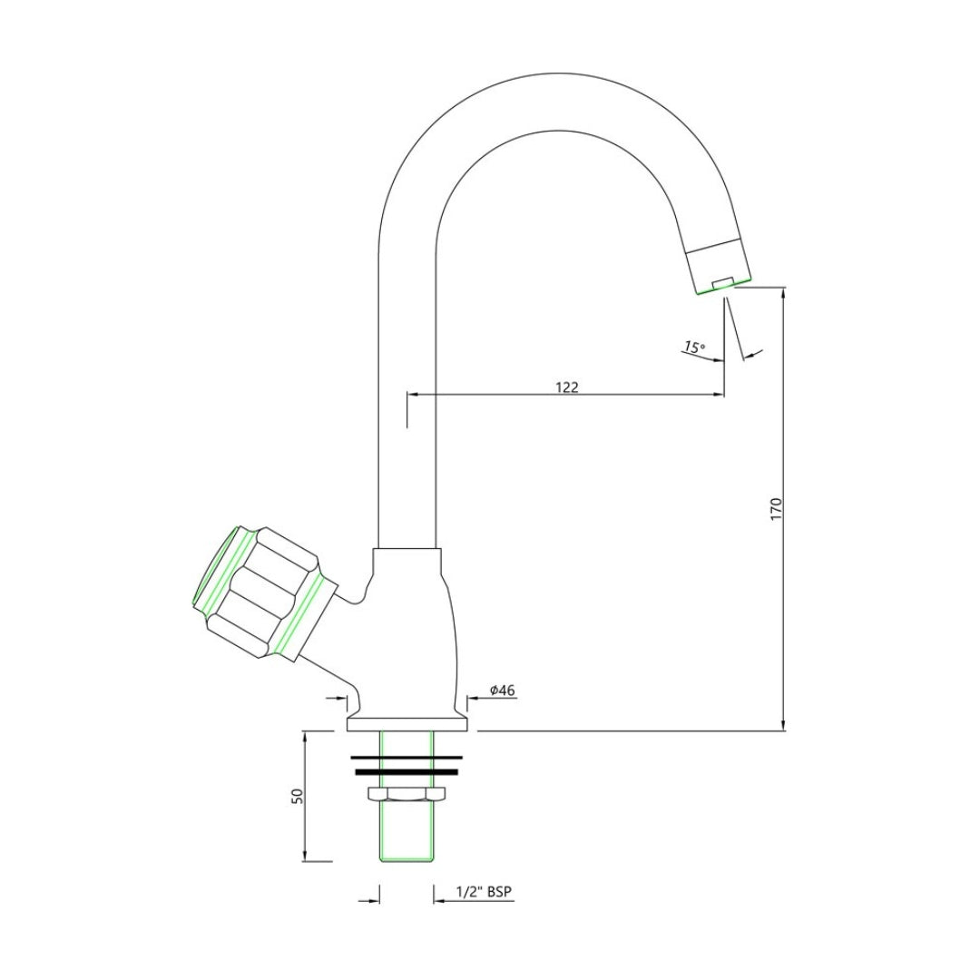 Essco Table Mounted Regular Kitchen Sink Tap Delux DLX-523S with Swinging Spout in Chrome Finish