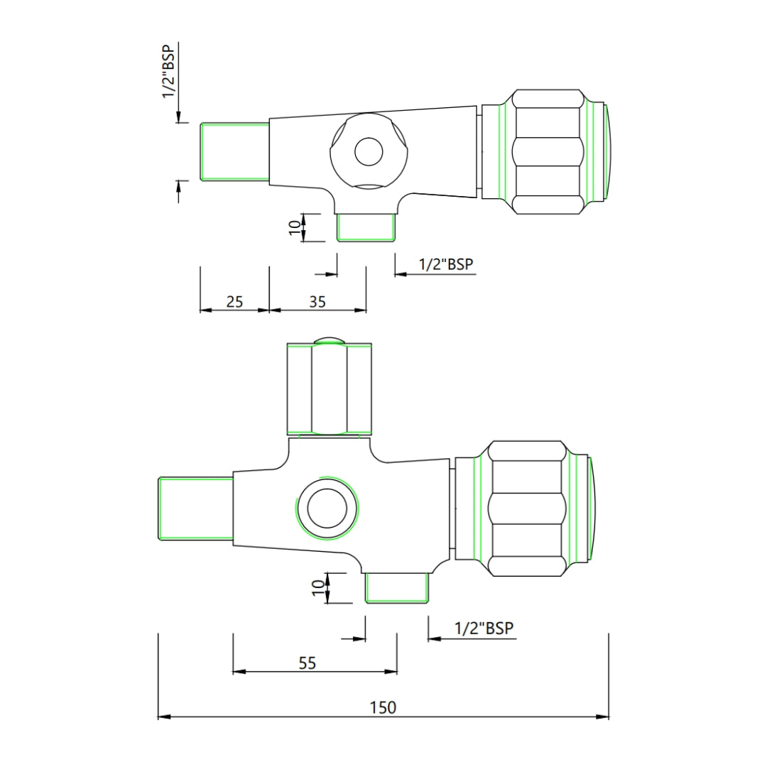 Essco Basin Area 2 Way Angle Valve Delux DLX-CHR-526AKN - Chrome
