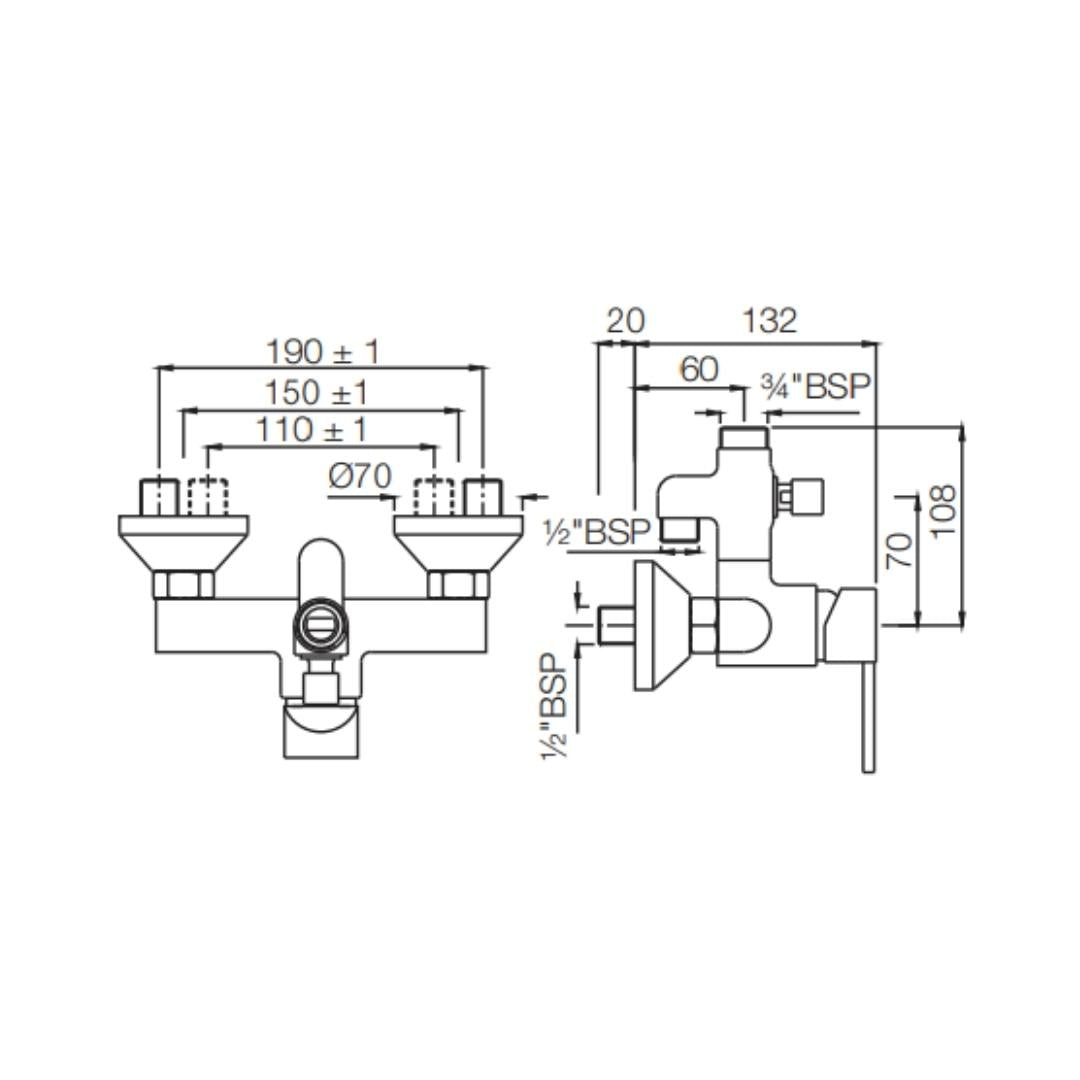 Jaquar 2 Way Wall Mixer D'Arc DRC-CHR-37145 Normal Flow - Chrome Finish