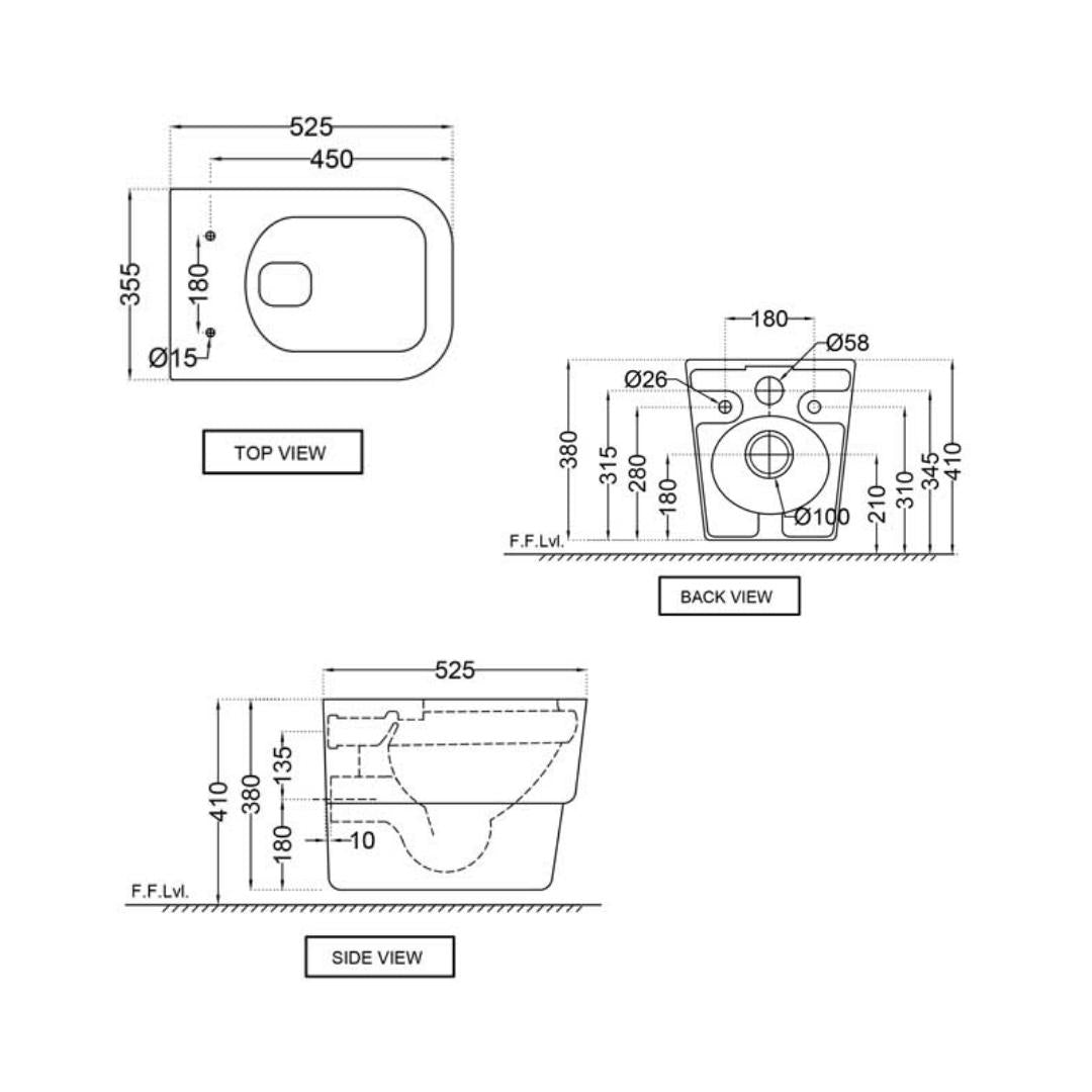 Jaquar Wall Mounted White Closet WC D'ARC DRS-WHT-37953BIUFSM with P-Trap