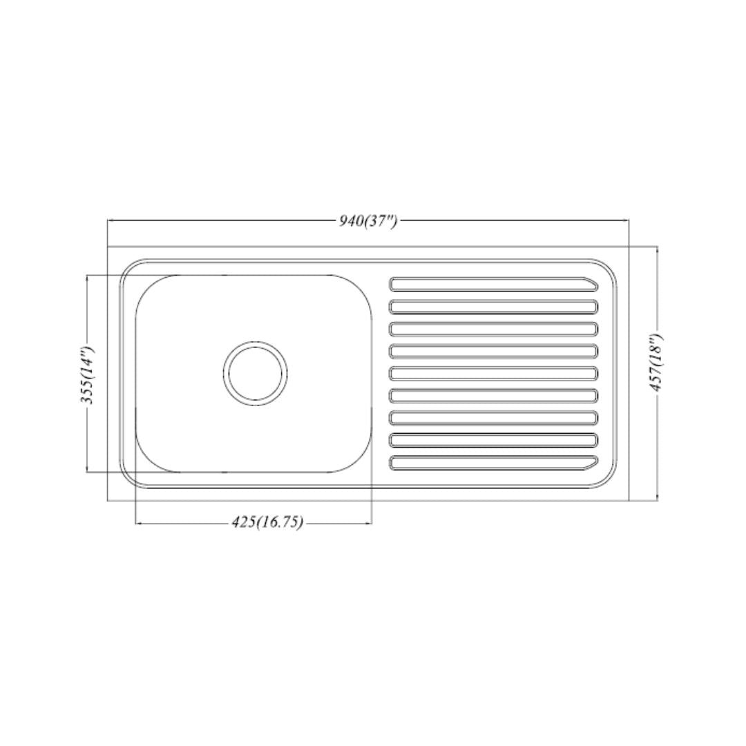 Futura Stainless Steel Sink Dura Series DURA SINGLE BOWL WITH DRAIN BOARD 37 X 18 ( 37 x 18 inches ) - Satin