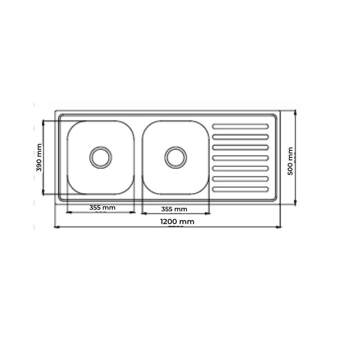 Futura Stainless Steel Sink Dura Series DURA DOUBLE BOWL WITH DRAIN BOARD 47 X 20 ( 47 x 20 inches ) - Satin