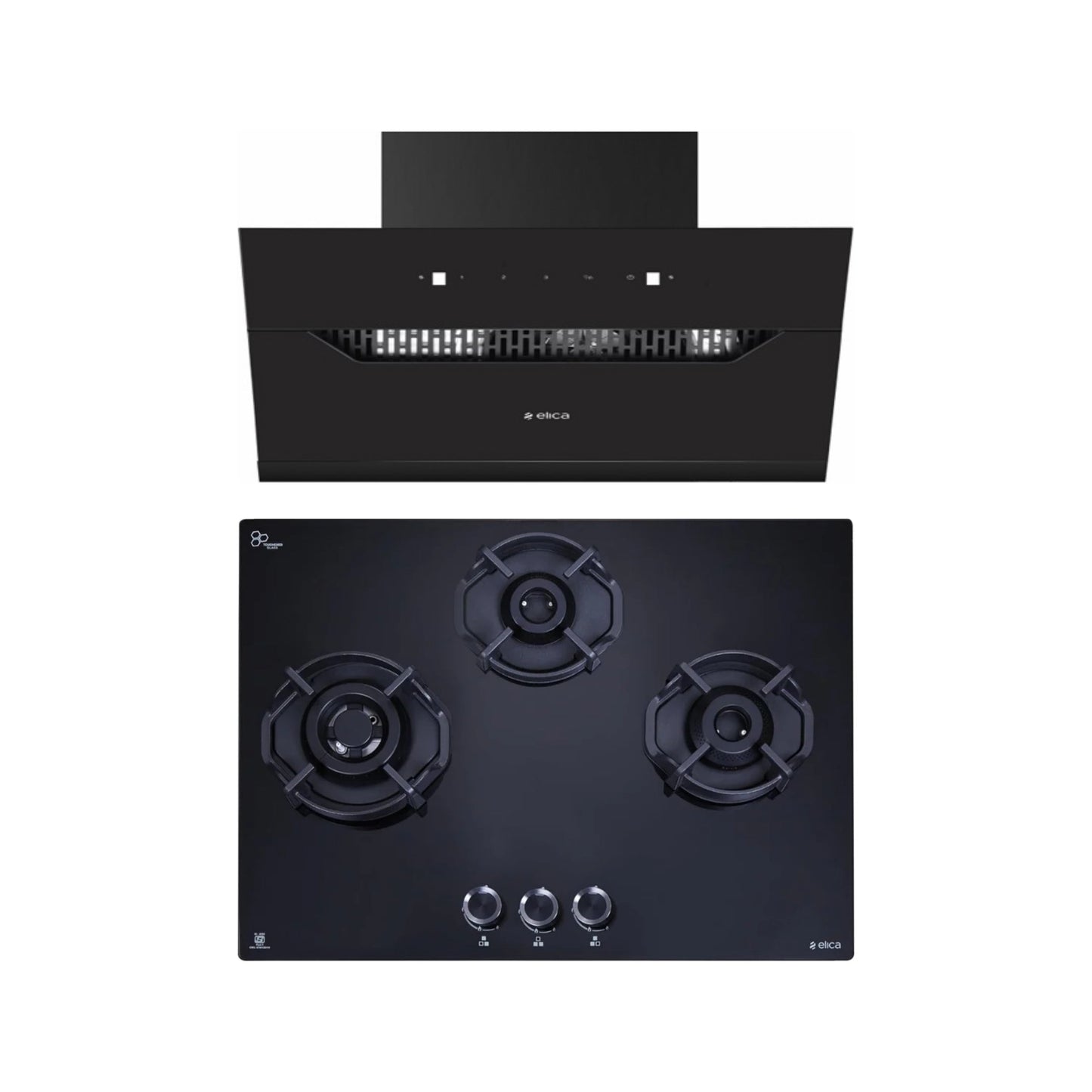 Elica 60 cm Wall Mounted Chimney Auto Sense Auto Sense EFL 207 HAC LTW VMS 60 + Elica 60 cm 3 Burner Hob Hexa IND Lotus FLEXI HEXA 360 LOTUS IND HD BRASS