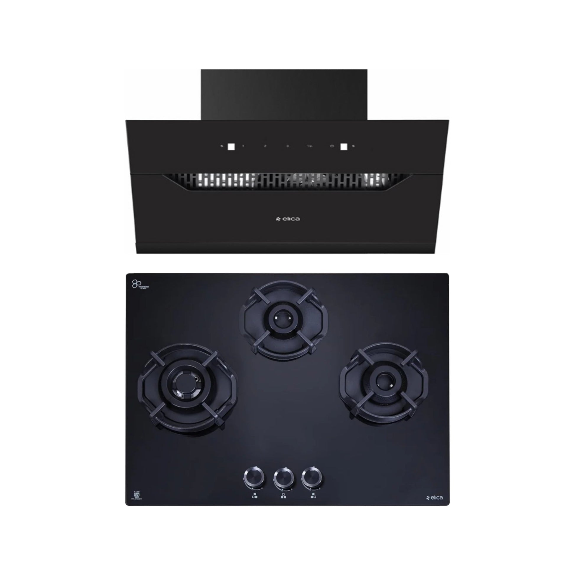 Elica 60 cm Wall Mounted Chimney Auto Sense Auto Sense EFL 207 HAC LTW VMS 60 + Elica 60 cm 3 Burner Hob Hexa IND Lotus FLEXI HEXA 360 LOTUS IND HD BRASS