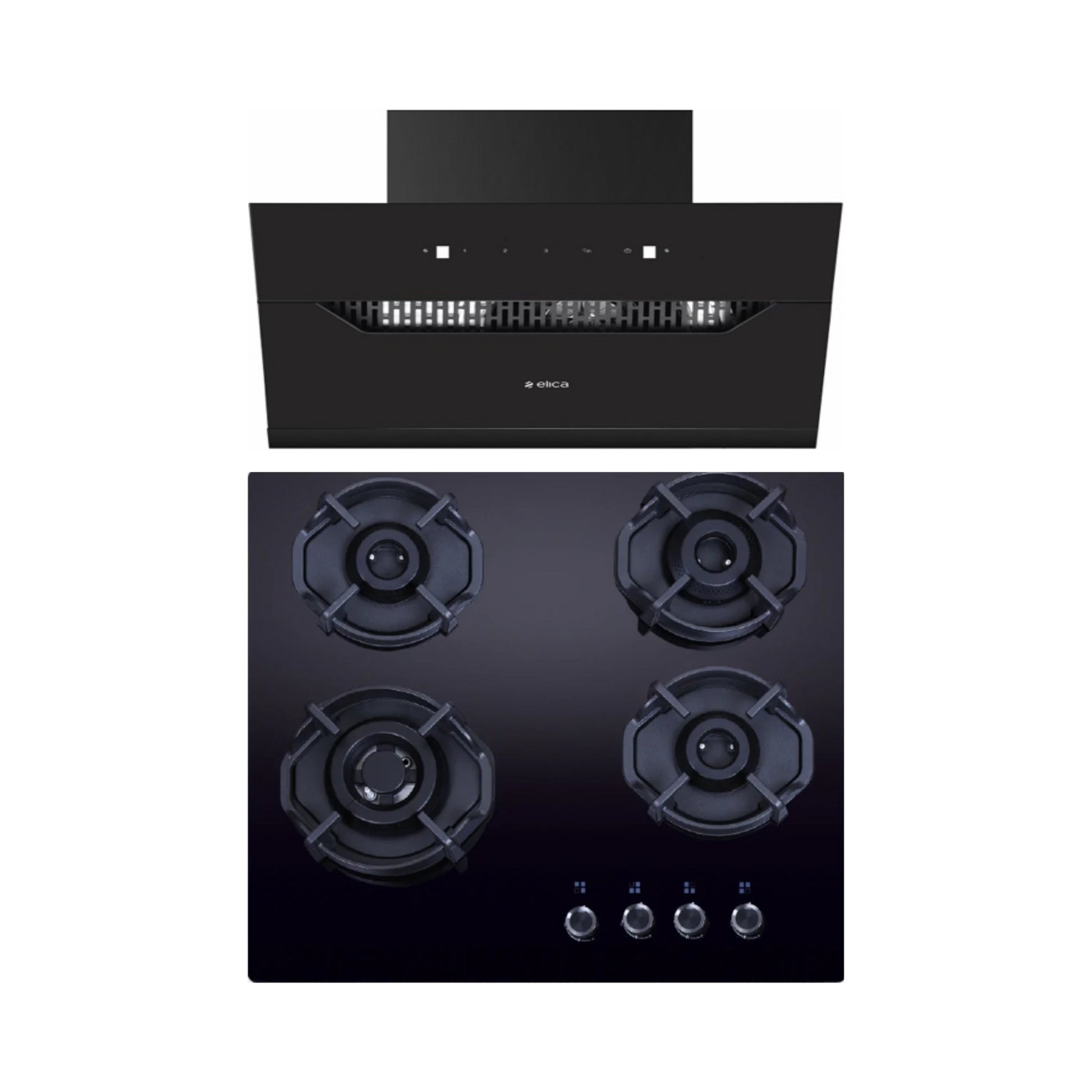 Elica 60 cm Wall Mounted Chimney Auto Sense Auto Sense EFL 207 HAC LTW VMS 60 + Elica 60 cm 4 Burner Hob Hexa IND Lotus FLEXI HEXA 460 LOTUS IND HD BRASS