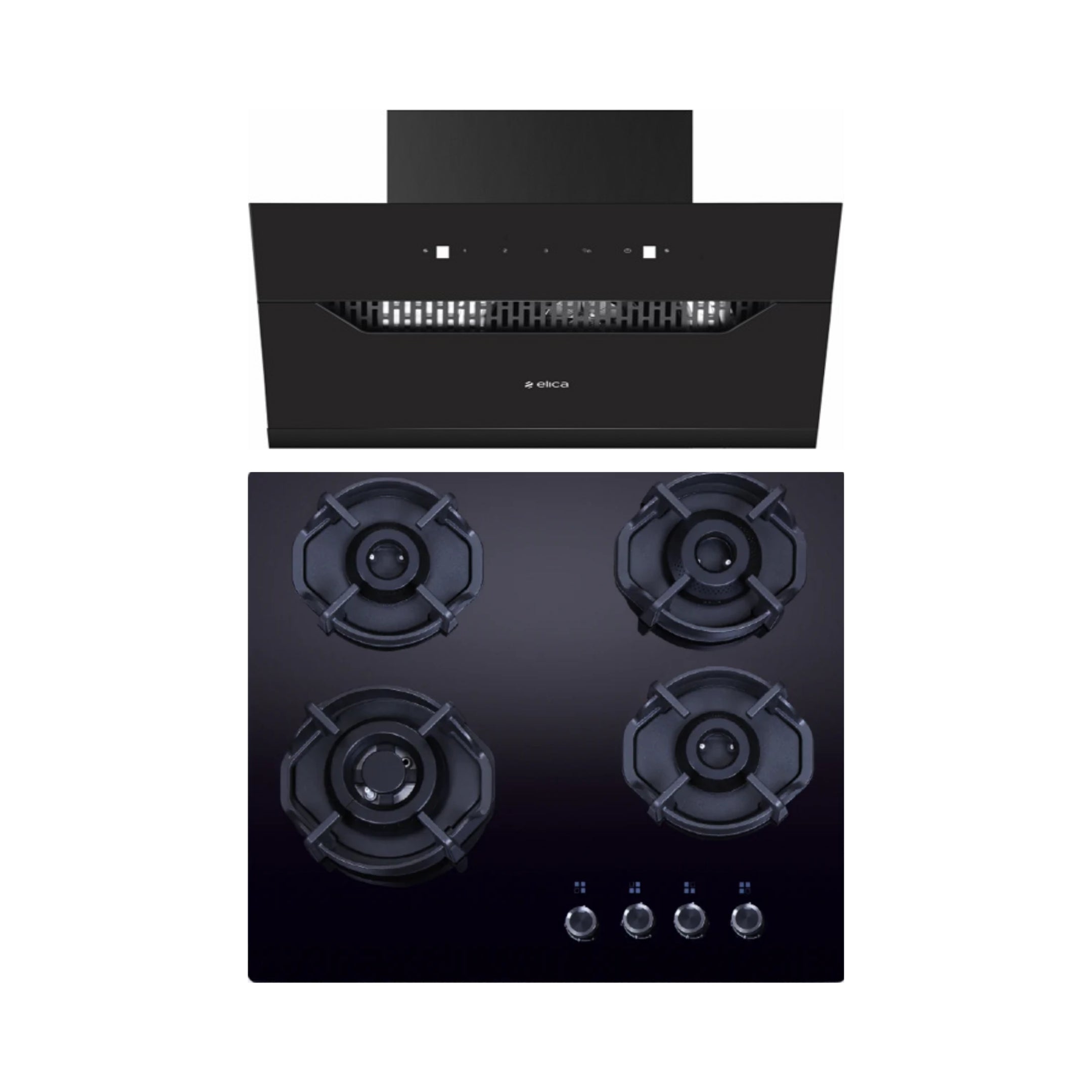 Elica 60 cm Wall Mounted Chimney Auto Sense Auto Sense EFL 207 HAC LTW VMS 60 + Elica 60 cm 4 Burner Hob Hexa IND Lotus FLEXI HEXA 460 LOTUS IND HD BRASS