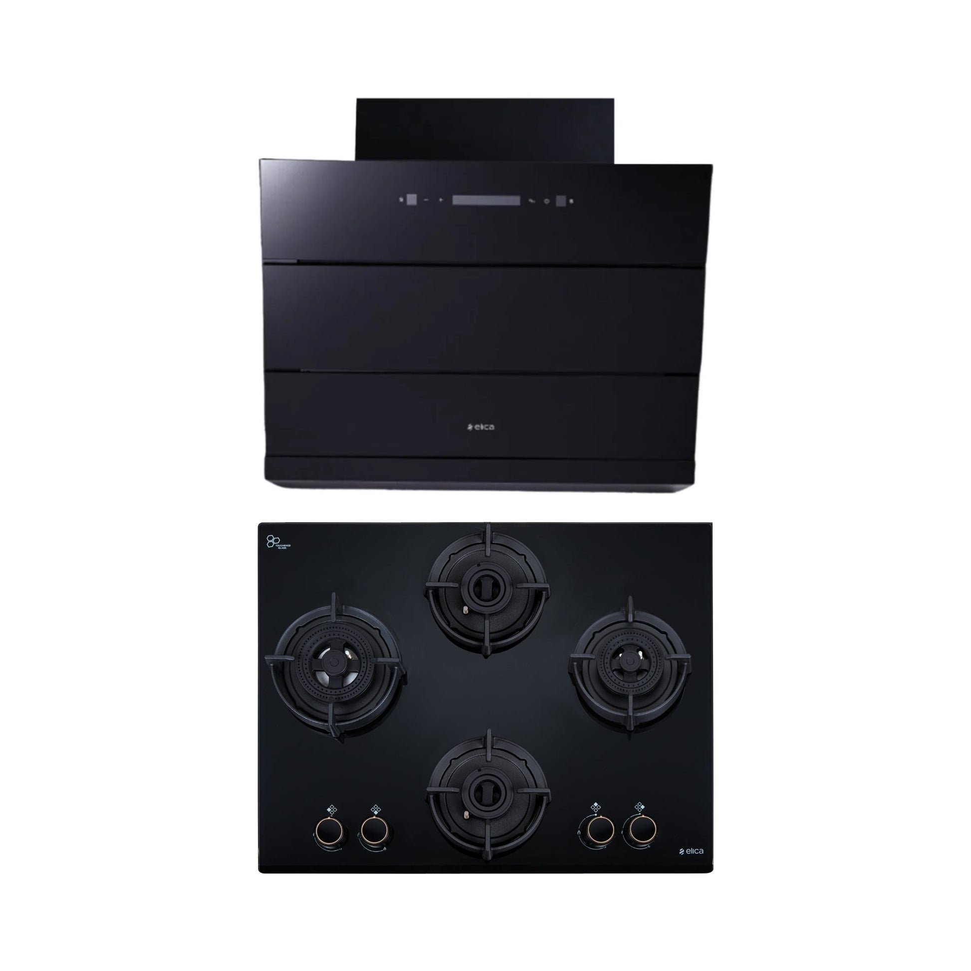 Elica 60 cm Wall Mounted Chimney EFL 3V 601 BLDC HAC LTW MS NERO + Elica 60 cm 4 Burner Hob DFS AB Series FLEXI DFS AB 4B 60 DX