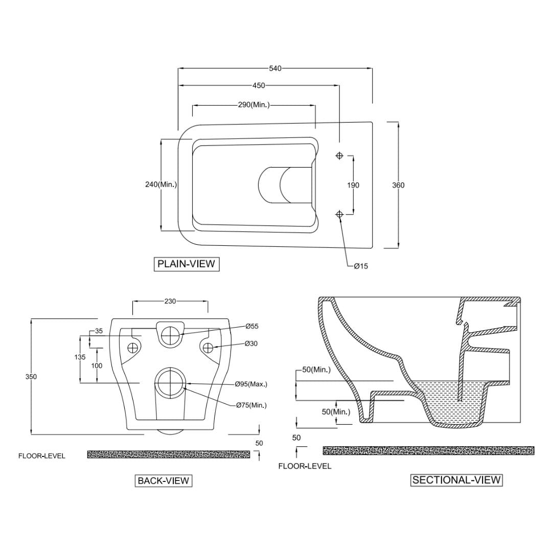 Hindware Wall Mounted White Matt Closet WC Element Plus 92566 WHITE MATT with P-Trap