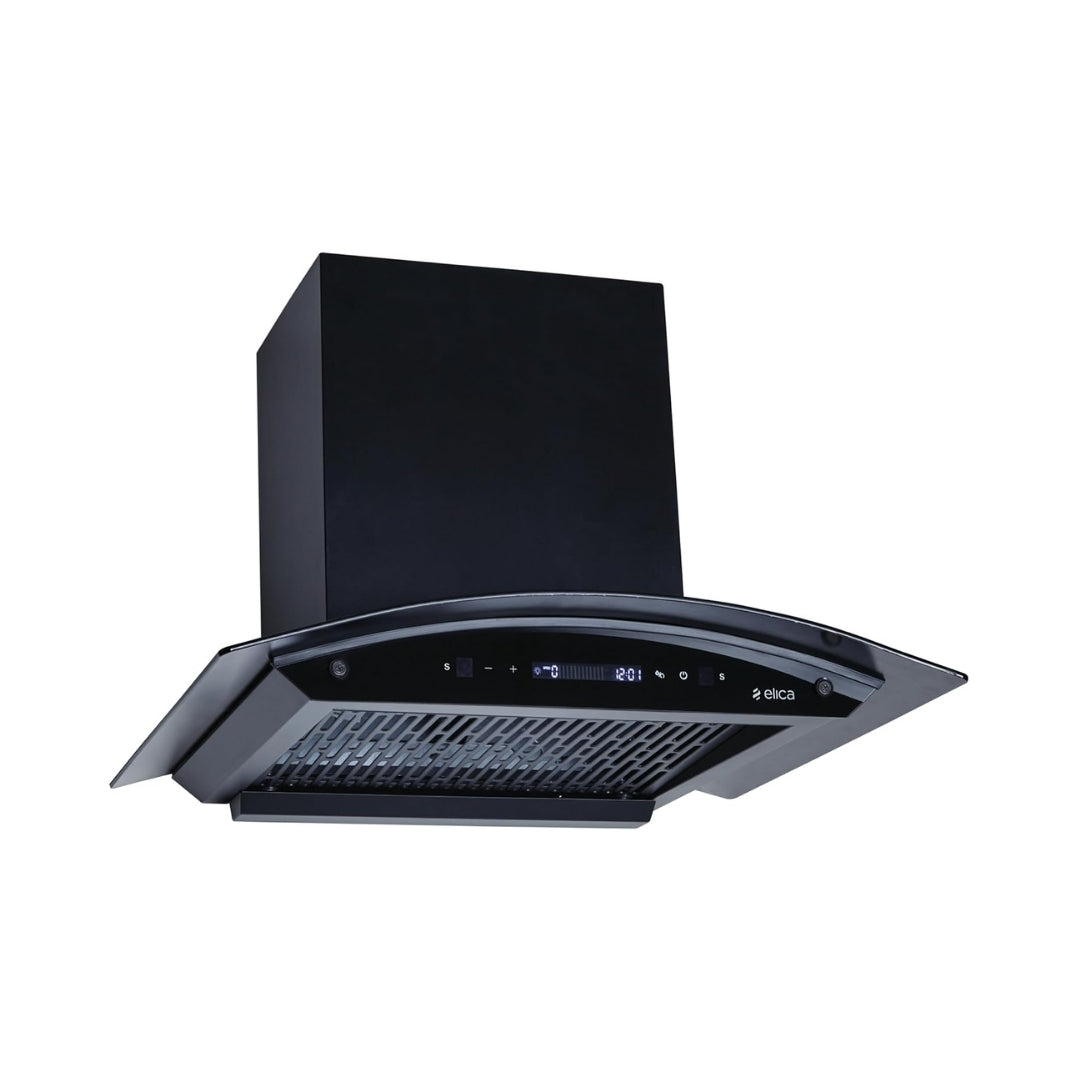 Elica 60 cm Wall Mounted Chimney CURVE FL 600 BLDC HAC LTW MS NERO + Elica 60 cm 3 Burner Hob Crown Lotus Series CROWN FLEXI 360 LOTUS IND HD BRASS