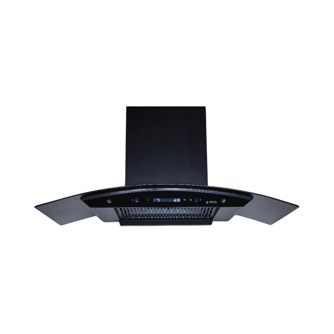 Elica 90 cm Wall Mounted Chimney CURVE FL 900 BLDC HAC LTW MS NERO + Elica 90 cm 4 Burner Hob DFS AB Series IND FLEXI AB 491 DX DFS