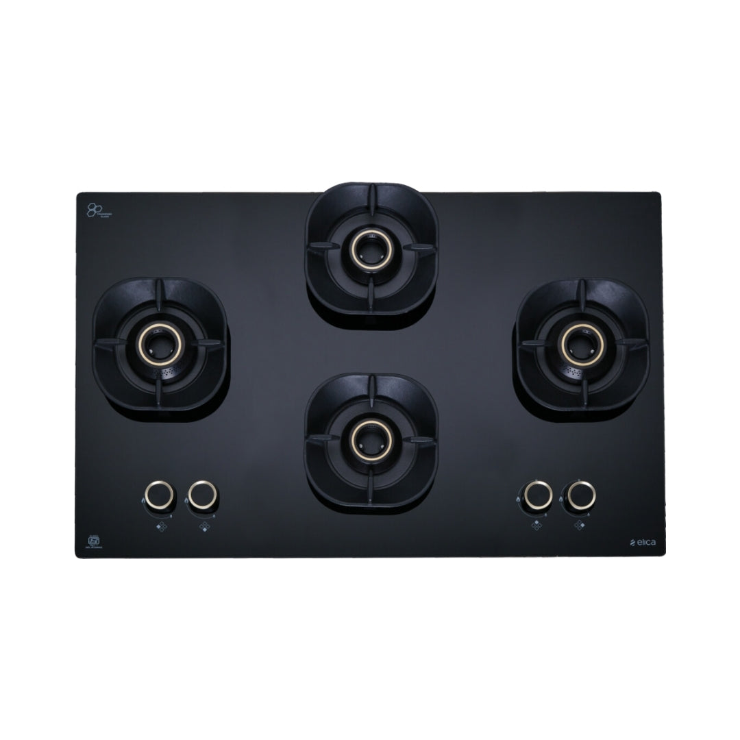 Elica 90 cm Wall Mounted Chimney Auto Sense Auto Sense EFL 207 HAC LTW VMS 90 + Elica 90 cm 4 Burner Hob Crown Lotus Series CROWN FLEXI 491 LOTUS IND HD BRASS