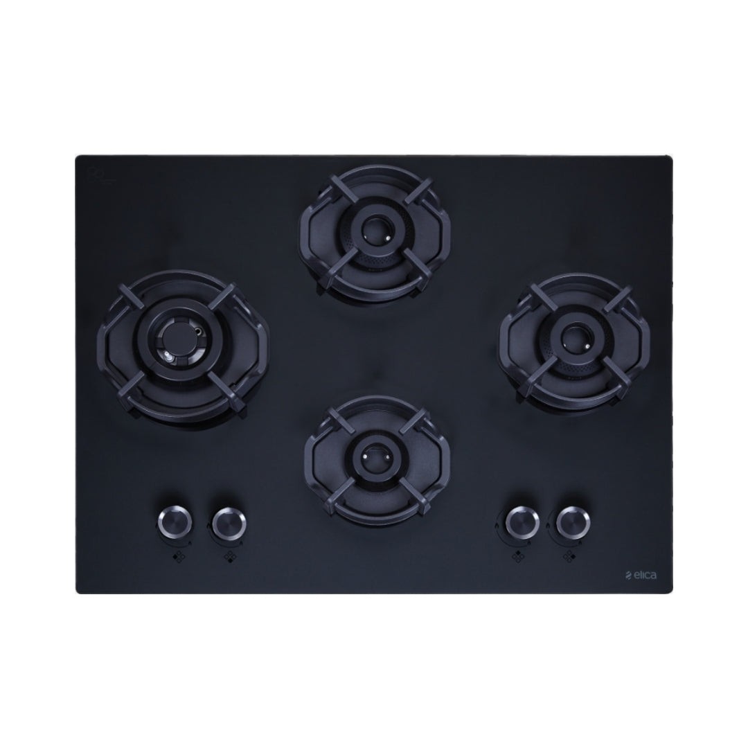 Elica 60 cm Wall Mounted Chimney Ismart Series ISMART GLACE FL HAC 60 LTW NERO + Elica 70 cm 4 Burner Hob Hexa IND Lotus MATT FLEXI HEXA 470 LOTUS IND HD BRASS