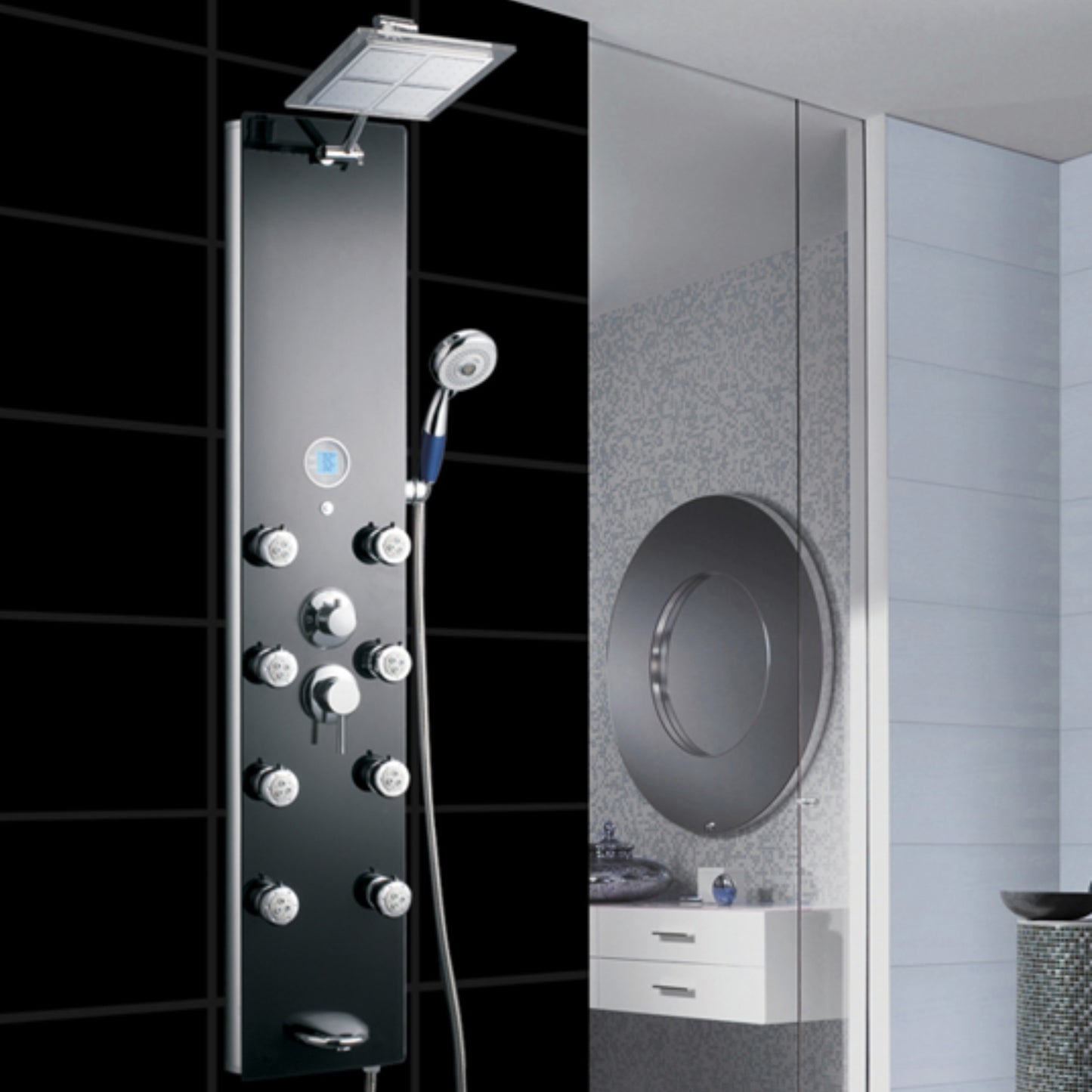 Colston 4 Way Shower Panel Estreno - Black Glass