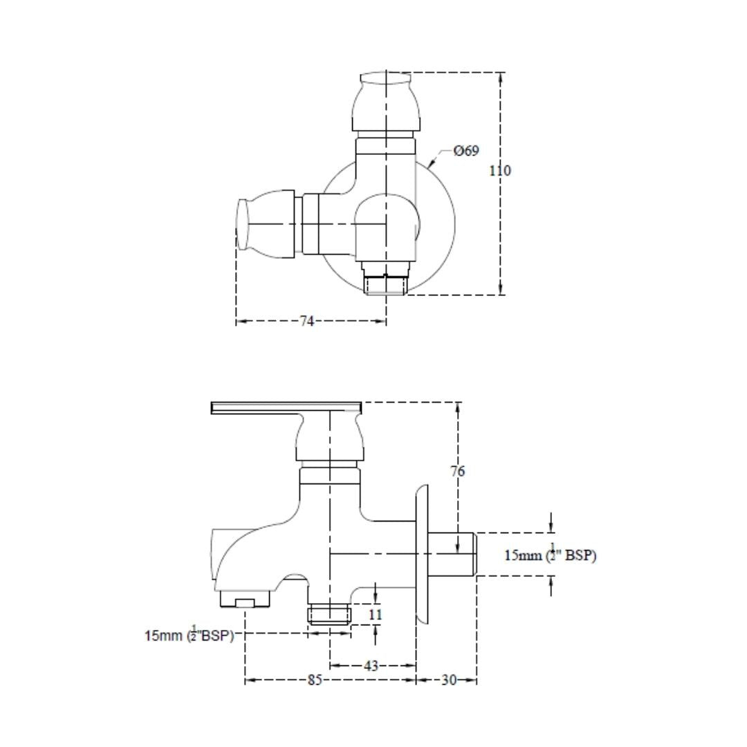 Cera WC Area 2 Way Bib Tap Titanium F1003161 - Chrome
