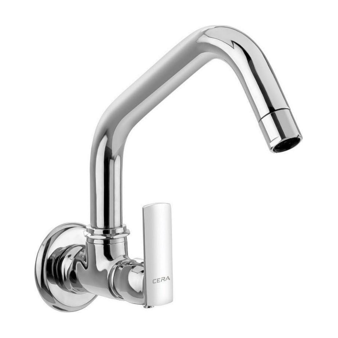 Cera Wall Mounted Regular Kitchen Sink Tap Titanium F1003261 with Swinging Spout in Chrome Finish