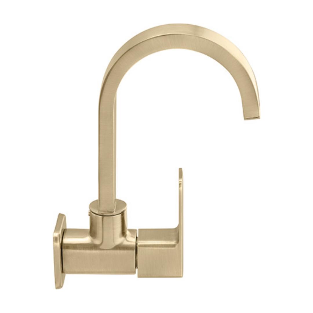 Lustre Wall Mounted Regular Kitchen Sink Tap Ruby F1005251BA with Swinging Spout in Antique Brass Finish