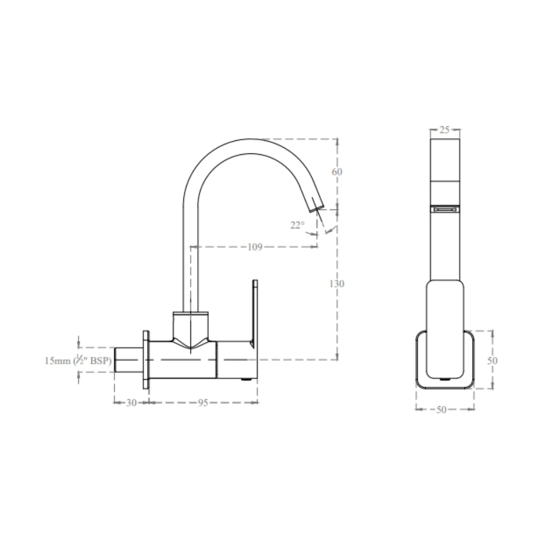 Lustre Wall Mounted Regular Kitchen Sink Tap Ruby F1005251FG with Swinging Spout in French Gold Finish