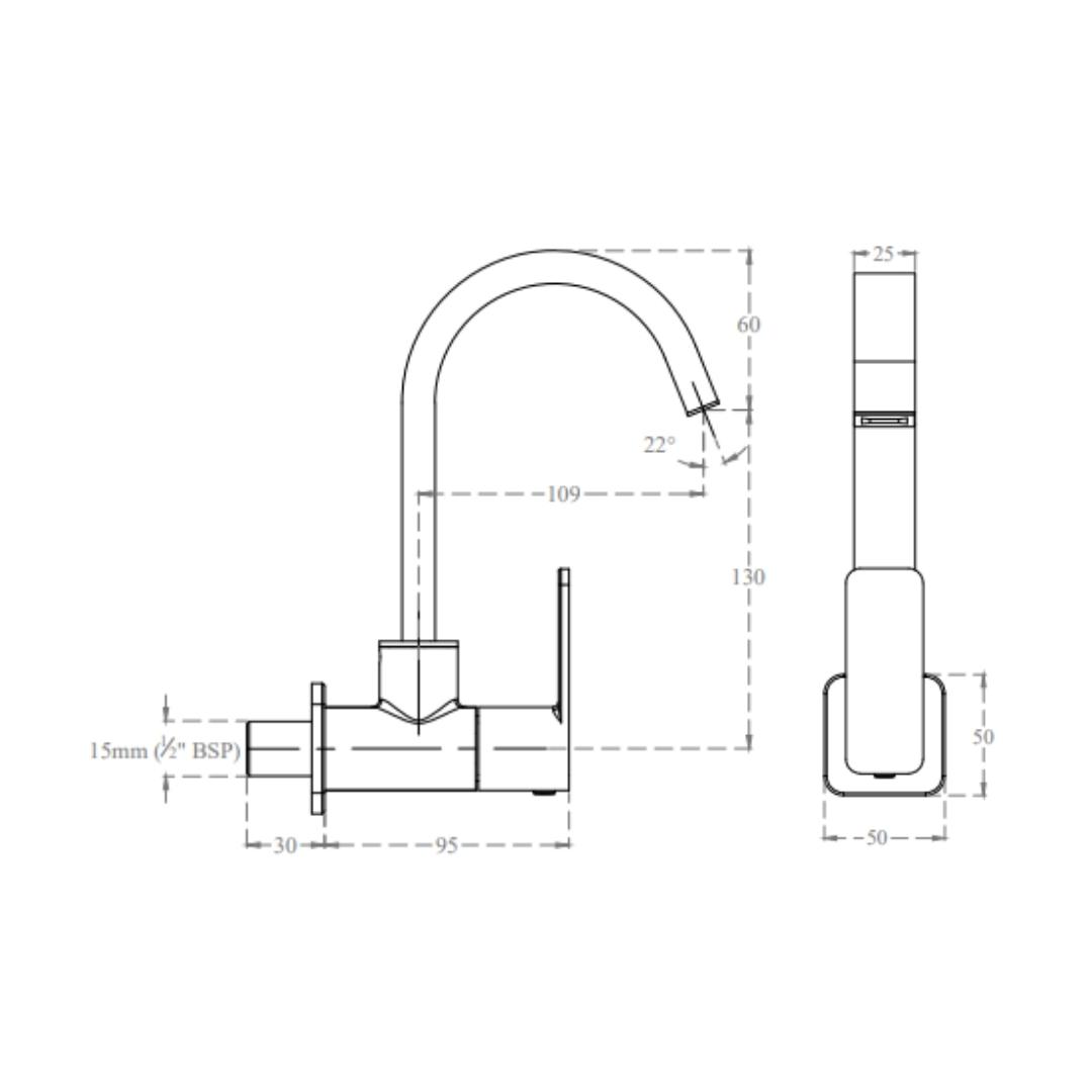 Lustre Wall Mounted Regular Kitchen Sink Tap Ruby F1005251GG with Swinging Spout in Graphite Grey Finish