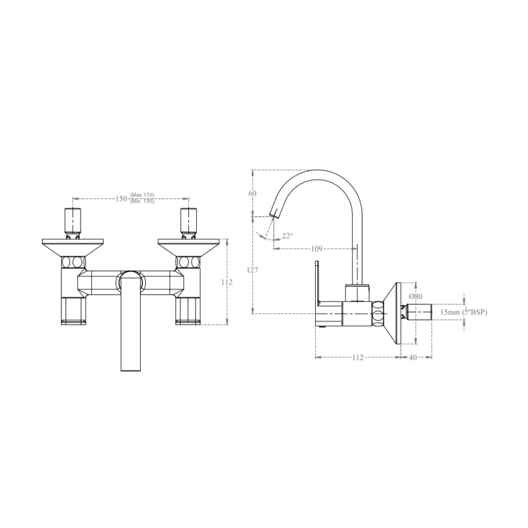 Lustre Wall Mounted Regular Kitchen Sink Mixer Ruby F1005501FG with Swinging Spout in French Gold Finish