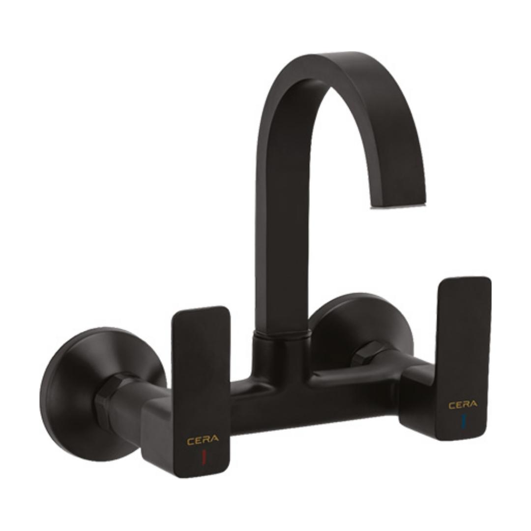 Lustre Wall Mounted Regular Kitchen Sink Mixer Ruby F1005501MB with Swinging Spout in Black Matt Finish