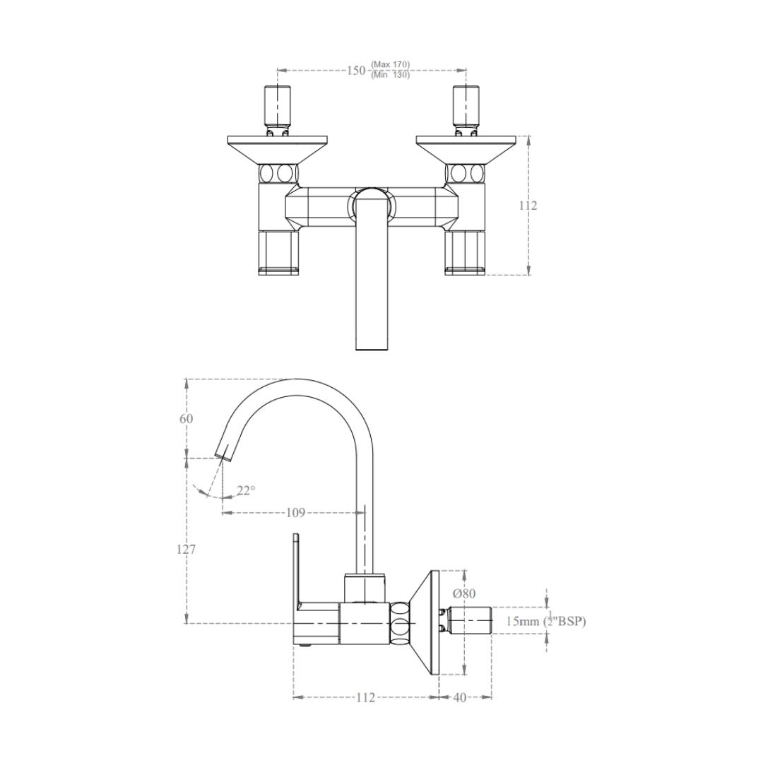 Lustre Wall Mounted Regular Kitchen Sink Mixer Ruby F1005501MB with Swinging Spout in Black Matt Finish
