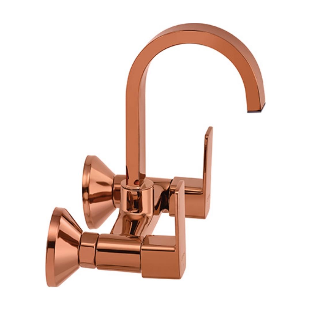 Lustre Wall Mounted Regular Kitchen Sink Mixer Ruby F1005501RG with Swinging Spout in Rose Gold Finish