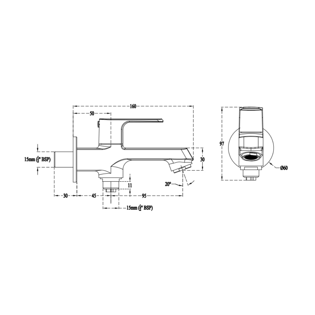 Cera WC Area 2 Way Bib Tap Chelsea F1016163 - Chrome