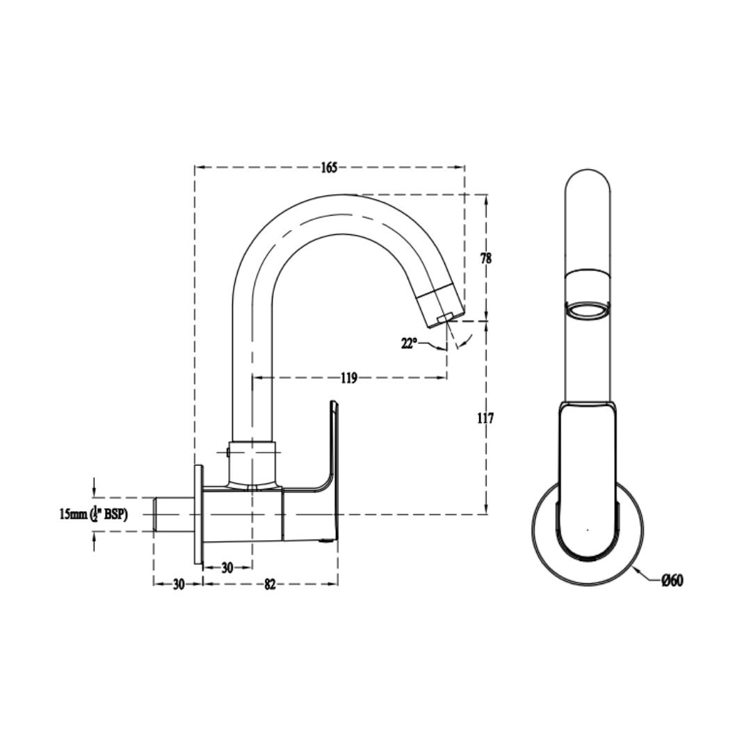 Lustre Wall Mounted Regular Kitchen Sink Tap Chelsea F1016251RG with Swinging Spout in Rose Gold Finish