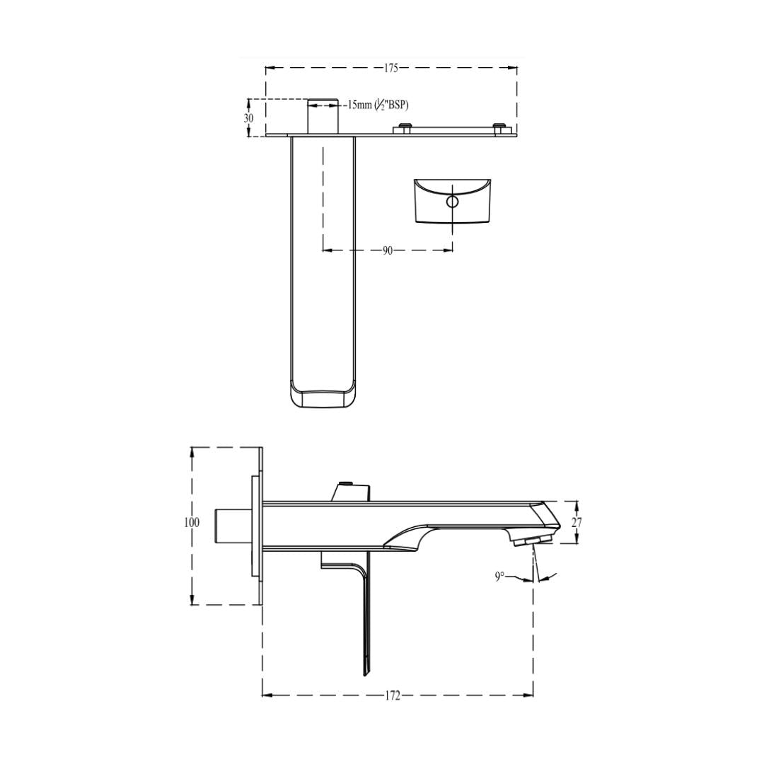 Cera Wall Mounted Basin Mixer Chelsea F1016473MB - Black Matt