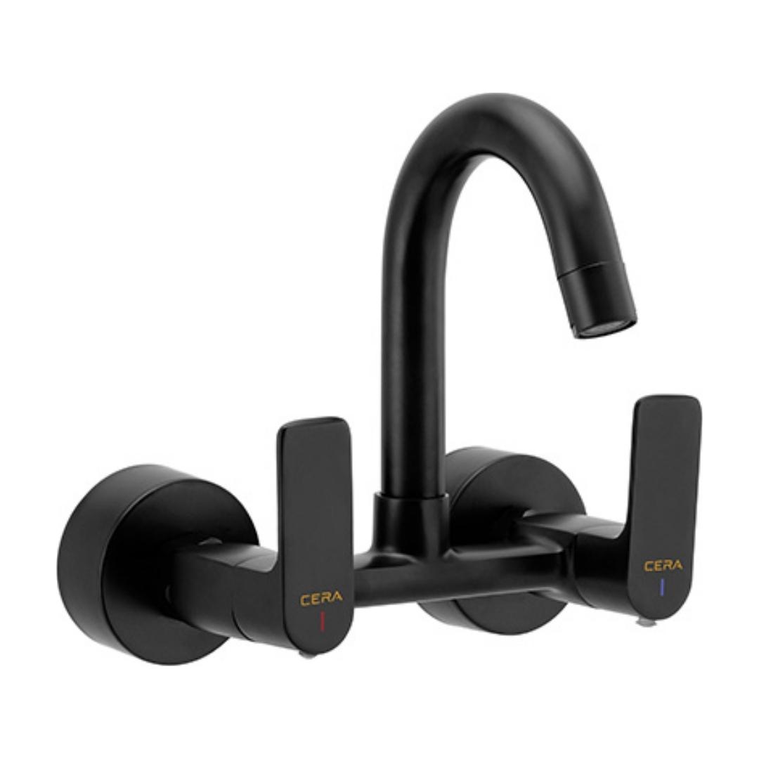 Lustre Wall Mounted Regular Kitchen Sink Mixer Chelsea F1016501MB with Swinging Spout in Black Matt Finish