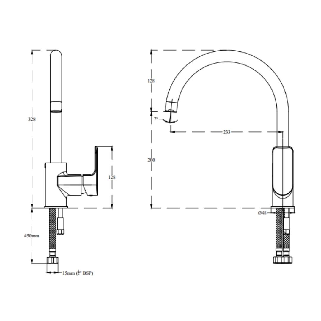 Lustre Table Mounted Regular Kitchen Sink Mixer Chelsea F1016551MB with Swinging Spout in Black Matt Finish