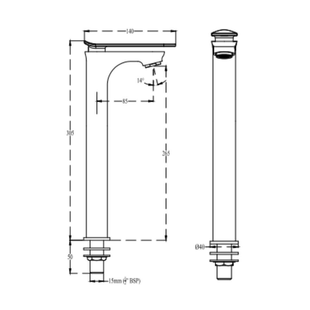Cera Table Mounted Tall Boy Basin Tap Brooklyn F1018102FG - French Gold