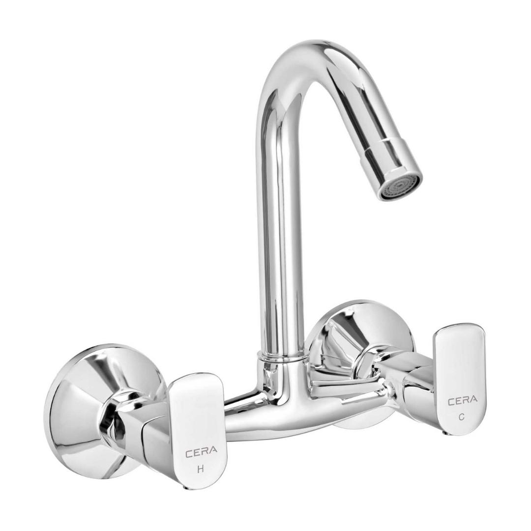 Cera Wall Mounted Regular Kitchen Sink Mixer Chromo F1019501 with Swinging Spout in Chrome Finish