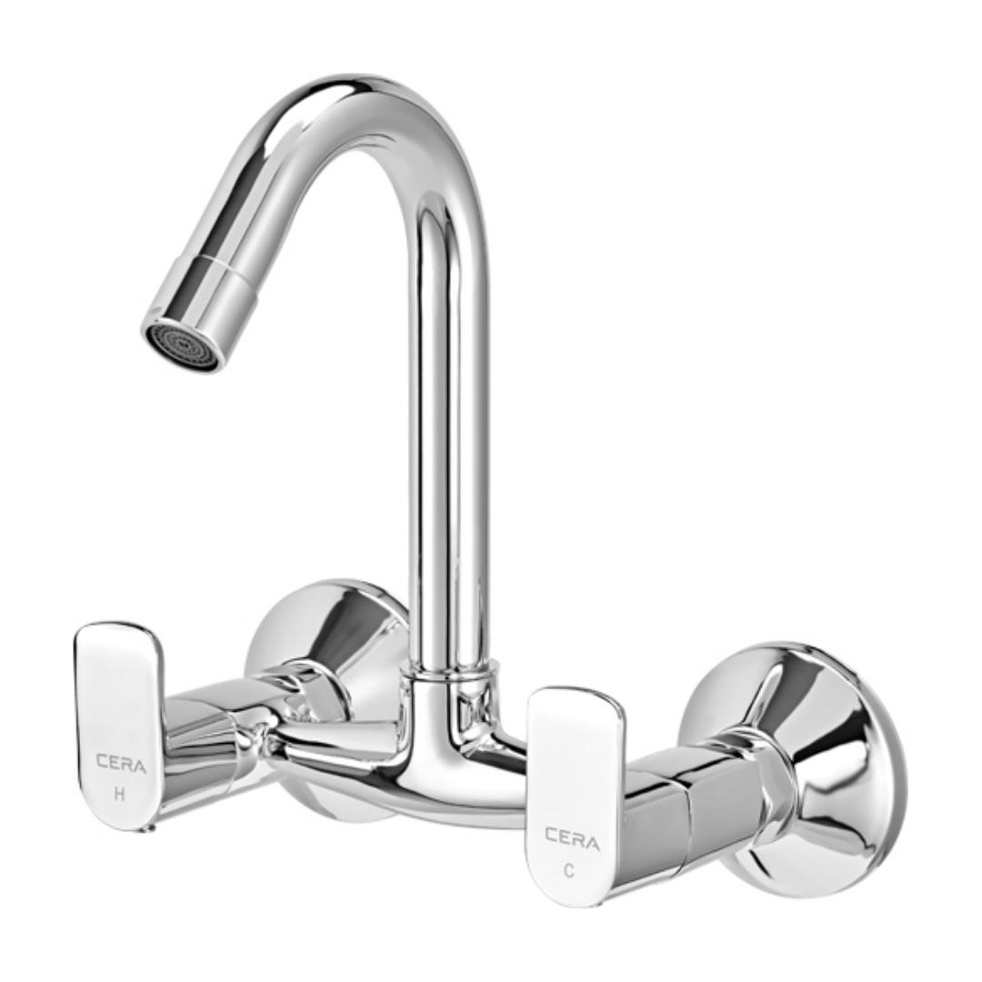 Cera Wall Mounted Regular Kitchen Sink Mixer Chromo F1019501 with Swinging Spout in Chrome Finish